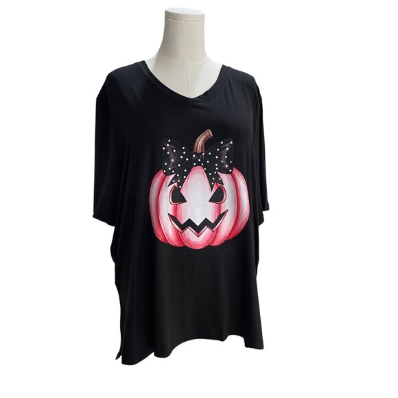 Pink Pumpkin Halloween Top XL Soft Girl Coquette Fall Graphic Tee Cute Whimsical - Picture 7 of 8